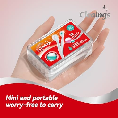 cleaings® Mini Brushes-Disposable Toothbrushes with Toothpaste and Pick for Work or Travel, 24 Count (Mint Flavor(Pack of 5))