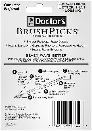 The Doctor's BrushPicks, Interdental Brushes and Dental Pick 2-in-1, Plaque Remover for Teeth, 275 Toothpicks, 4 Pack