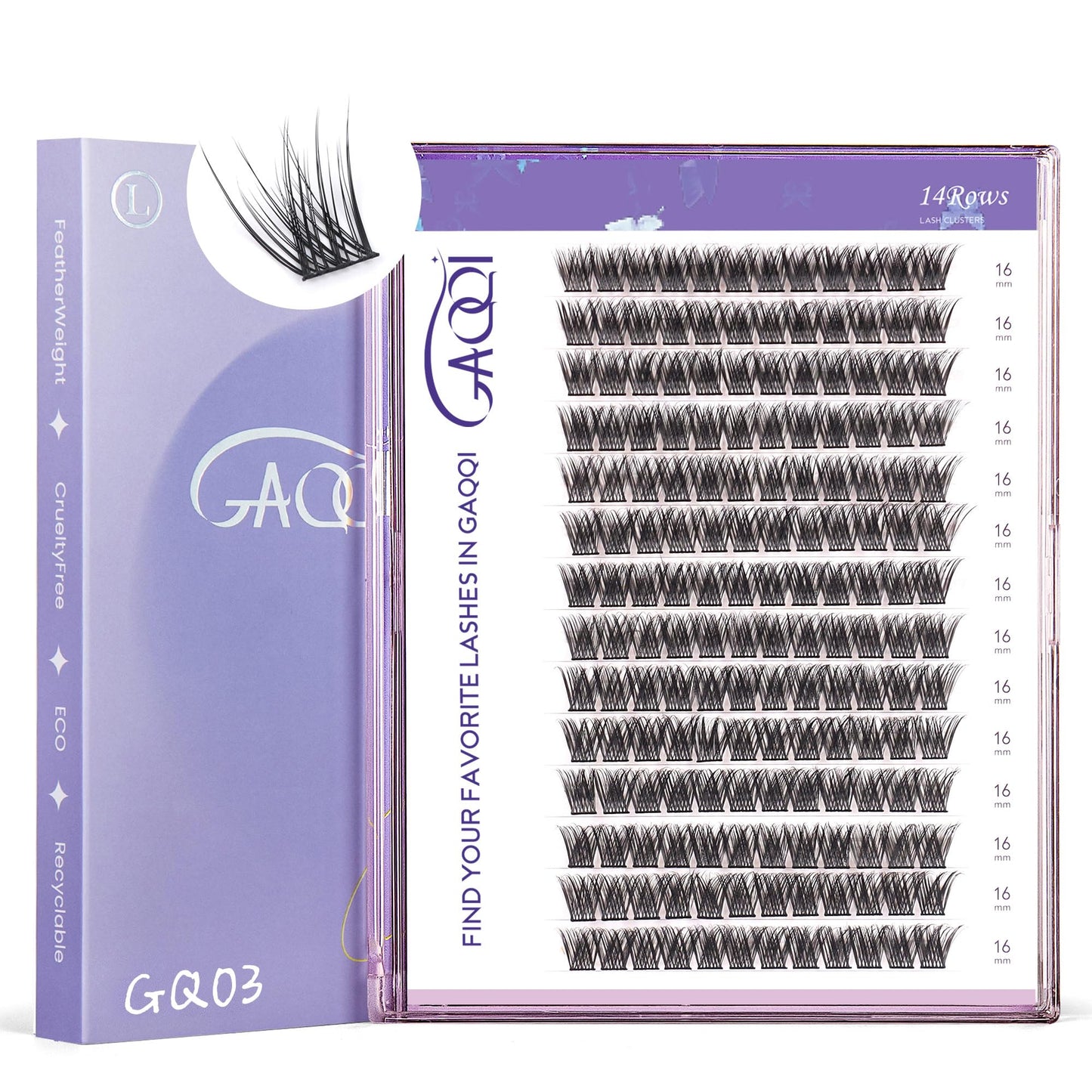 GAQQI Lash Clusters, GQ03 False Eyelashes DIY Lash Extensions D Curl 168PCS Cluster Lashes 16MM, Wispy and Natural Lash Wisps (GQ03,16mm, D Curl)