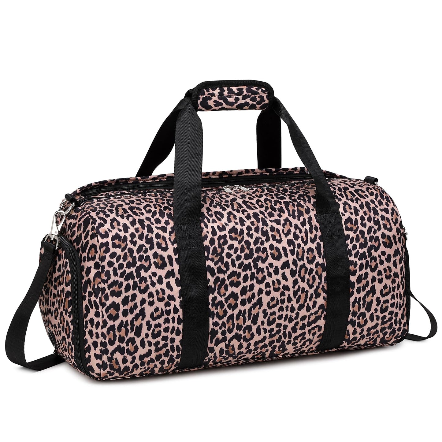 Ballet Bag Dance Bag Gym Bag Sports Duffle Bag Carry On for Girls Teen Weekender Overnight Bag with Shoes Compartment & Wet Pocket(Brown Leopard Print)