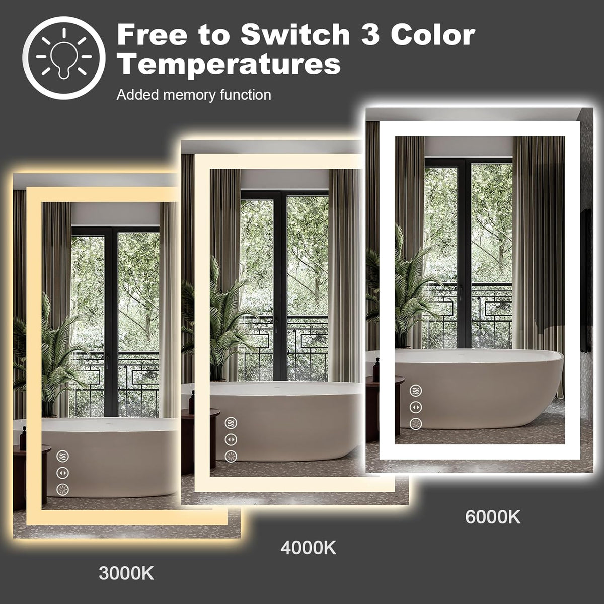 Amorho LED Bathroom Mirror 28"x 36" with Front and Backlight, Stepless Dimmable Wall Mirrors with Anti-Fog, Shatter-Proof, Memory, 3 Colors, Double LED Vanity Mirror (Horizontal/Vertical)