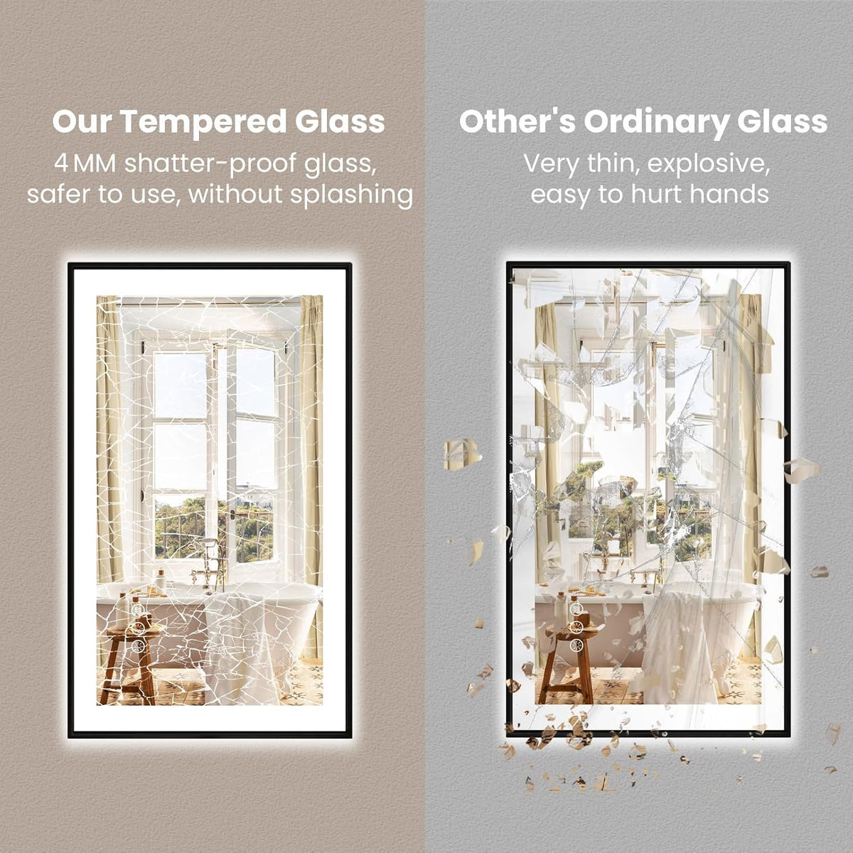 Amorho 60" X30" LED Bathroom Mirror with Black Frame, Front Light and Backlit(Controlled Separately), Stepless Dimmable, Anti-Fog, Shatter-Proof, 3 Colors, Memory