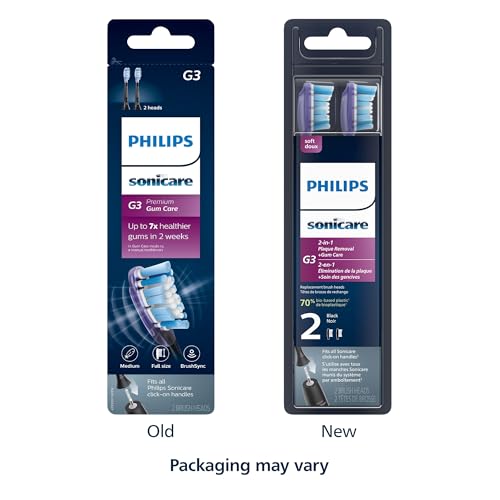 Philips Sonicare Genuine G3 Premium Gum Care Replacement Toothbrush Heads, 2 Brush Heads, Black, HX9052/95