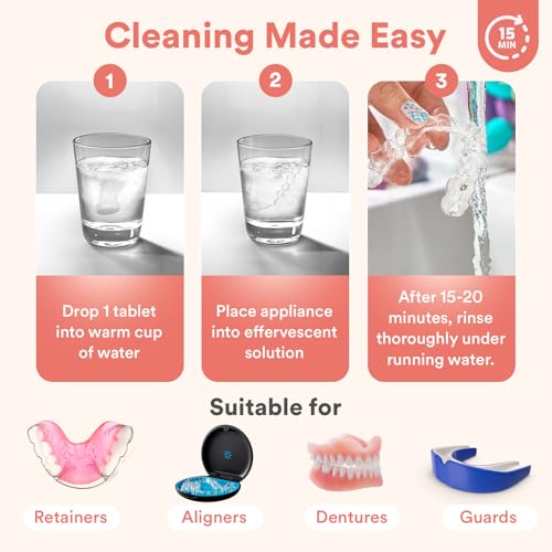Weiss Naturals Retainer Cleaner Tablets, Invisalign Cleaner, Remove Stains, Odors & Plaque, FSA & HSA Eligible, Night Guard Cleaners PERSULFATE & DYE-FREE 4-Month Supply, Denture Cleaners 120 Tablets