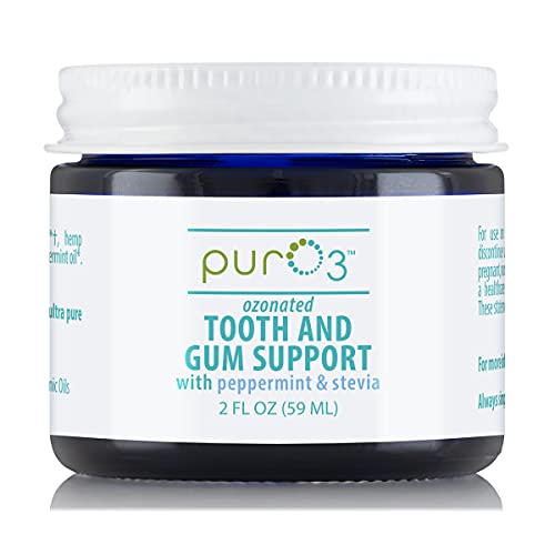 PurO3 Ozone Tooth & Gum Support – Ozonated Organic Olive Oil & Essential Oils for Complete Oral Care & Fresh Breath, Natural Fluoride-Free Solution for Deep Cleaning, Peppermint/Stevia, 2 Fl Oz Gel