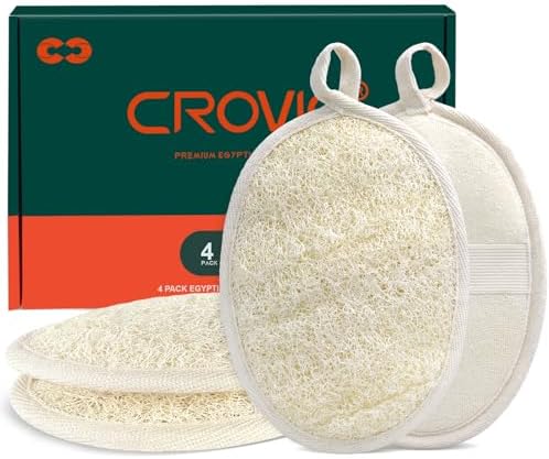 Natural Exfoliating Loofah Body Scrubber for Women and Men, Made with Premium Luffa Natural Shower Loofah Sponge which Cleanse You Comfortable, Relax for Bathing-4 Count（Pack of 1）