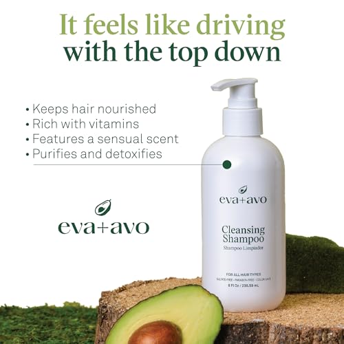 Eva + Avo Cleansing Shampoo with Avocado, Rosemary, Vitamins – Deep Cleansing Shampoo Build Up Remover for All Hair Types – Color-Safe – 2pcs