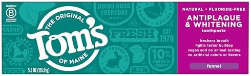 Tom's of Maine Fluoride-Free Antiplaque & Whitening Natural Toothpaste, Fennel, 5.5 oz. 2-Pack