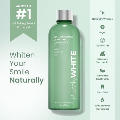 PurelyWHITE Coconut Pulling Oil - Mouthwash Mint Oil Pulling, Coconut Oil Pulling for Teeth, Pulling Oil for Teeth Whitening & Healthier Teeth & Gums - Alcohol-Free Freshens Breath W/ 7 Essential Oils