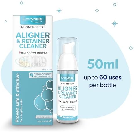 EverSmile AlignerFresh Extra Whitening Foam – Cleaner Compatible with All Clear Aligners and Retainers – Eliminates Bacteria, Whitens Teeth, Fights Bad Breath – 50ml (1 Pack)