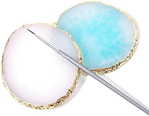 Resin Nail Art Palette, Nail Art Painting Mixed Color Palette Gold Edge Nail Gel Color Makeup Display Board (3#Blue)