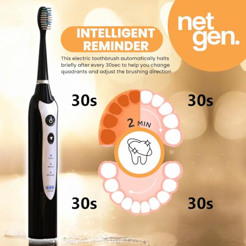 Sonic Electric Toothbrush for Adults with 5 Toothbrush Replacement Heads, 3 Brushing Modes & 2 Minutes Built-in Timer, Travel Toothbrushes with Inductive Charging, Rechargeable toothbrush | Black