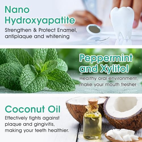 Toothpaste Tablets, Natural Peppermint Hydroxyapatite Toothpaste Tabs, Fluoride Free, Travel Friendly, 150 Tablets Mouthwash Chewable for Teeth