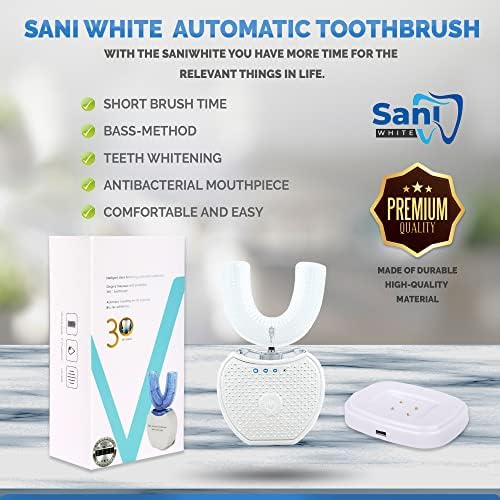 Sani White Ultrasonic Toothbrush, Ortho Sparkle Sonic Glow Brush, 360 Brite Toothbrush Adult U Shaped Tooth Cleaner Teeth Whitening Light Electric Automatic Hands Free