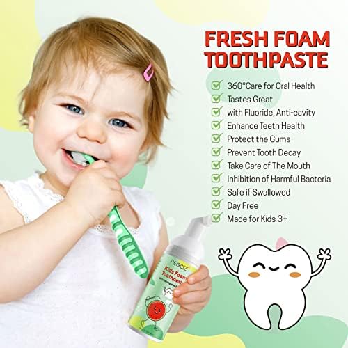 Foam Toothpaste Kids, Kids Mouthwash with Fruit Flavor - Toddler Toothpaste Age for Children, 360ºCare Natural Anti-Cavity Formulas with Fluoride for Electric & U-Shape Toothbrushes