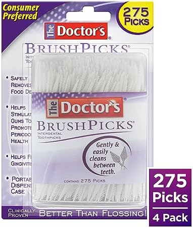 The Doctor's BrushPicks, Interdental Brushes and Dental Pick 2-in-1, Plaque Remover for Teeth, 275 Toothpicks, 4 Pack