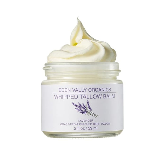 100% Grass Fed Beef Tallow Whipped Moisturizer – With Organic Lavender Oil and Olive Oil – Natural Skincare Rich in Vitamins A D E K – Soothing Hydration for Face Body Sensitive Skin and Eczema, 2 oz