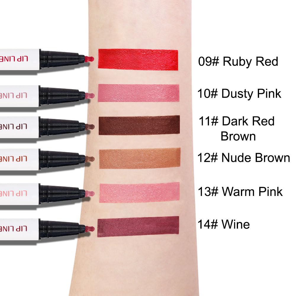 evpct Longwear Liquid Lip Liner Stain Marker Pen Long Lasting Waterproof, Wine Red Plum Matte Semi Permanent 24 Hour Lip Liner and Lipstick Combo Korean Color Stay Lipliner All Day Lips Stain peel off