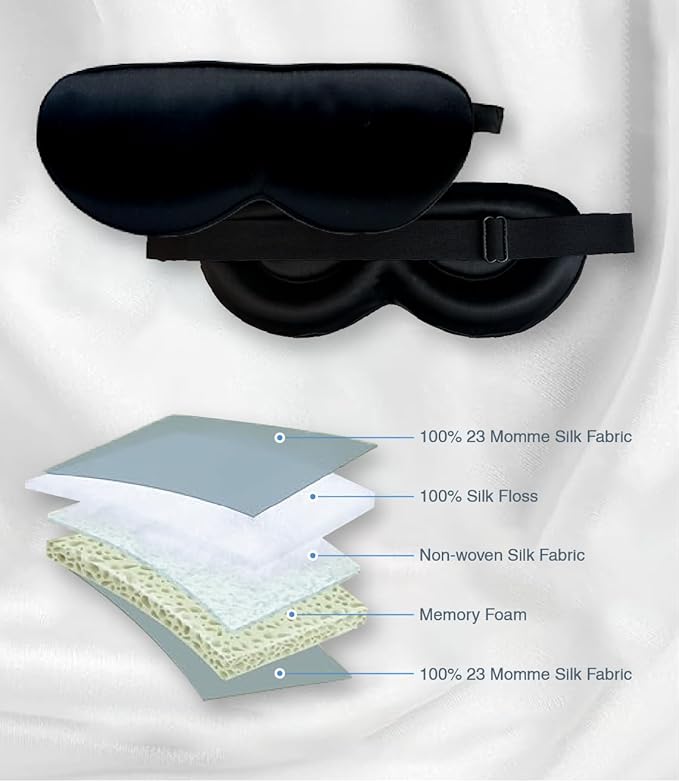PROMEED Adjustable 23 Momme Mulberry Silk Sleep Mask, 3D Contoured No-Pressure Cup Eye Mask for Sleeping, Super Soft Breathable Blindfold, Perfect Blocks Light for Sleeping (Champagne)