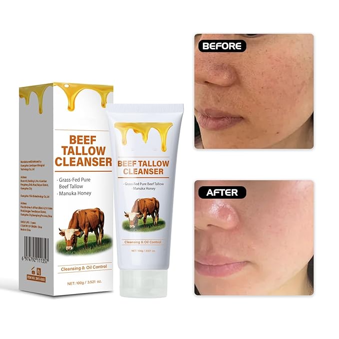Beef Tallow for Skin Face Wash, Grass Fed Hydrating Facial Cleanser Skincare, Anti Aging Exfoliating Facial Cleanser, Beef Tallow for Face Exfoliating Facial Wash