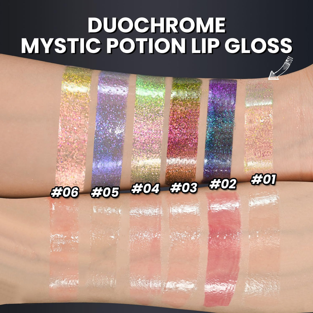 CHARMACY 2 In 1 Multichrome Moisturizing Lip Gloss, Double Head Liquid Lipstick, Mirror Waterproof Long Lasting No Fading Lip Balm, Hydrating Lip Plumper Waterlight Glossy Makeup #002