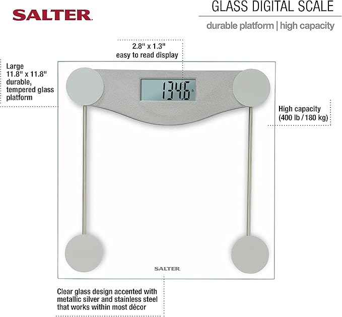 Salter Glass Digital Bath Scale First Digital Bath Scale for Body Weight in the E-Tech Series, Clear