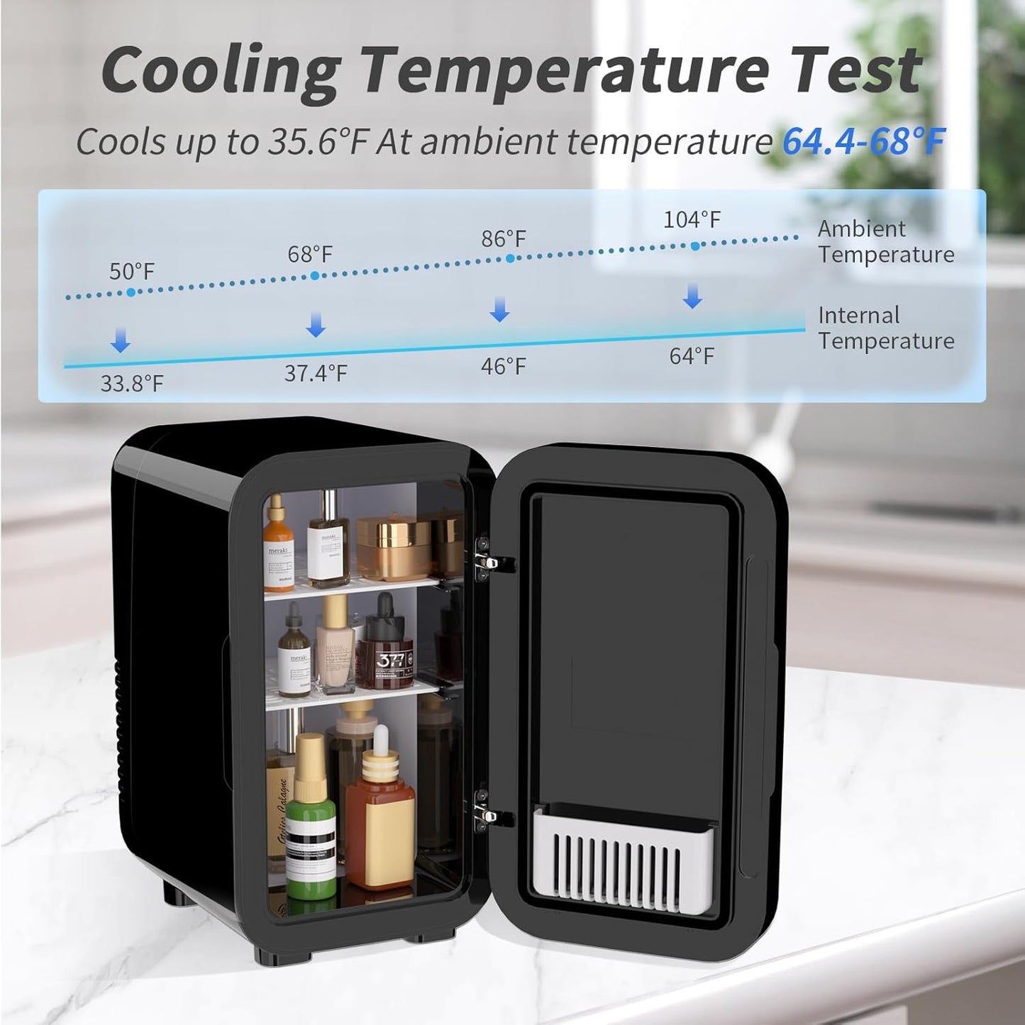YASHE Mini Fridge, 6 Liter/8 Can 110V AC/DC Portable Thermoelectric Cooler Refrigerators for Bedroom, Skincare, Beverage, Office, Dorm Room and Car, Black