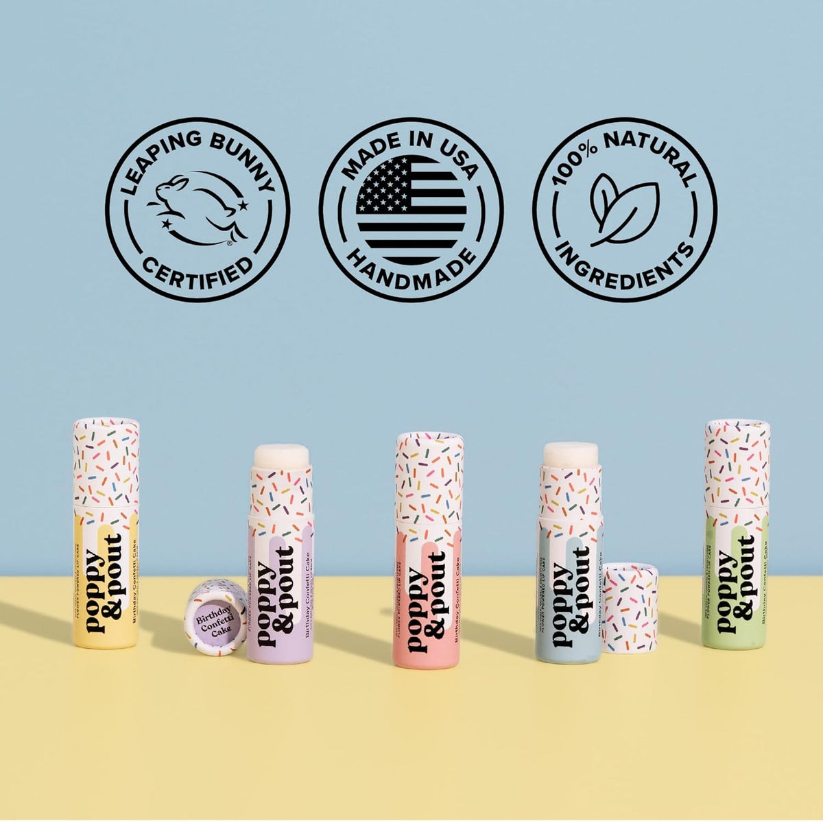 Poppy & Pout Birthday Cake Jumbo Lip Balm | All Natural Lip Balms & Moisturizers | Hydrates with Beeswax, Vitamin E, Organic Coconut Oil | Cruelty-Free | Lip Balm in Recyclable Cardboard Tube (Purple)