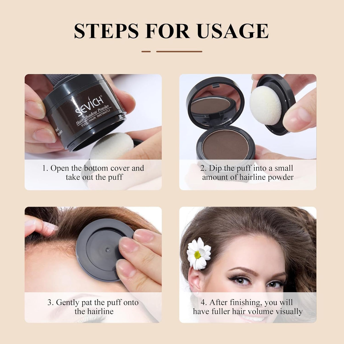 Instantly SEVICH Hairline Powder - Quick Cover Grey Hair Concealer for Thinning Hairlines, Eyebrows & Beards, Windproof & Sweatproof, Med Blonde