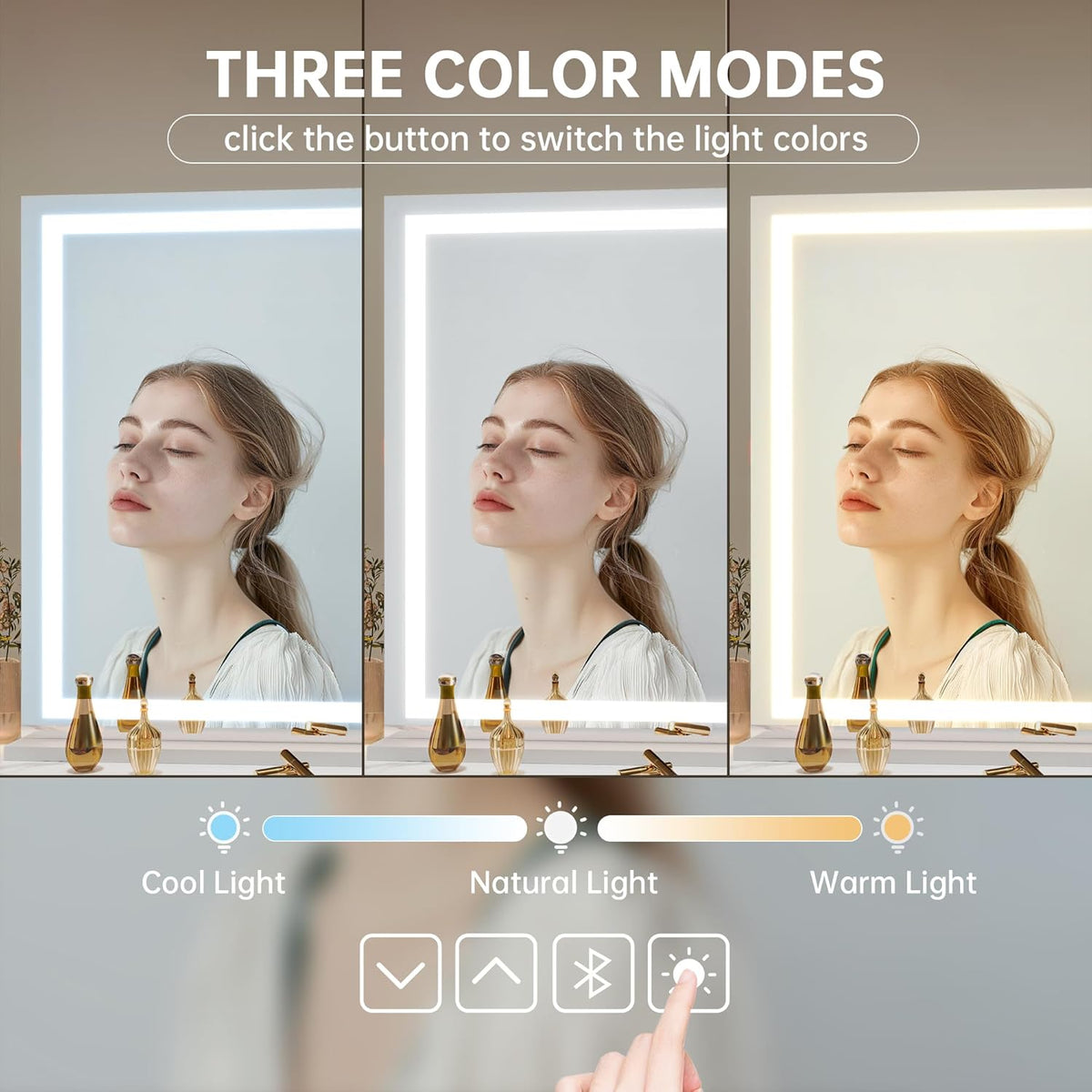 Hasipu Vanity Mirror with Lights and Bluetooth Speaker, 55" x 35.8" LED Makeup Mirror, Lighted Makeup Mirror with Dimmable 3 Modes, Touch Screen Control Vanity Mirror Square White