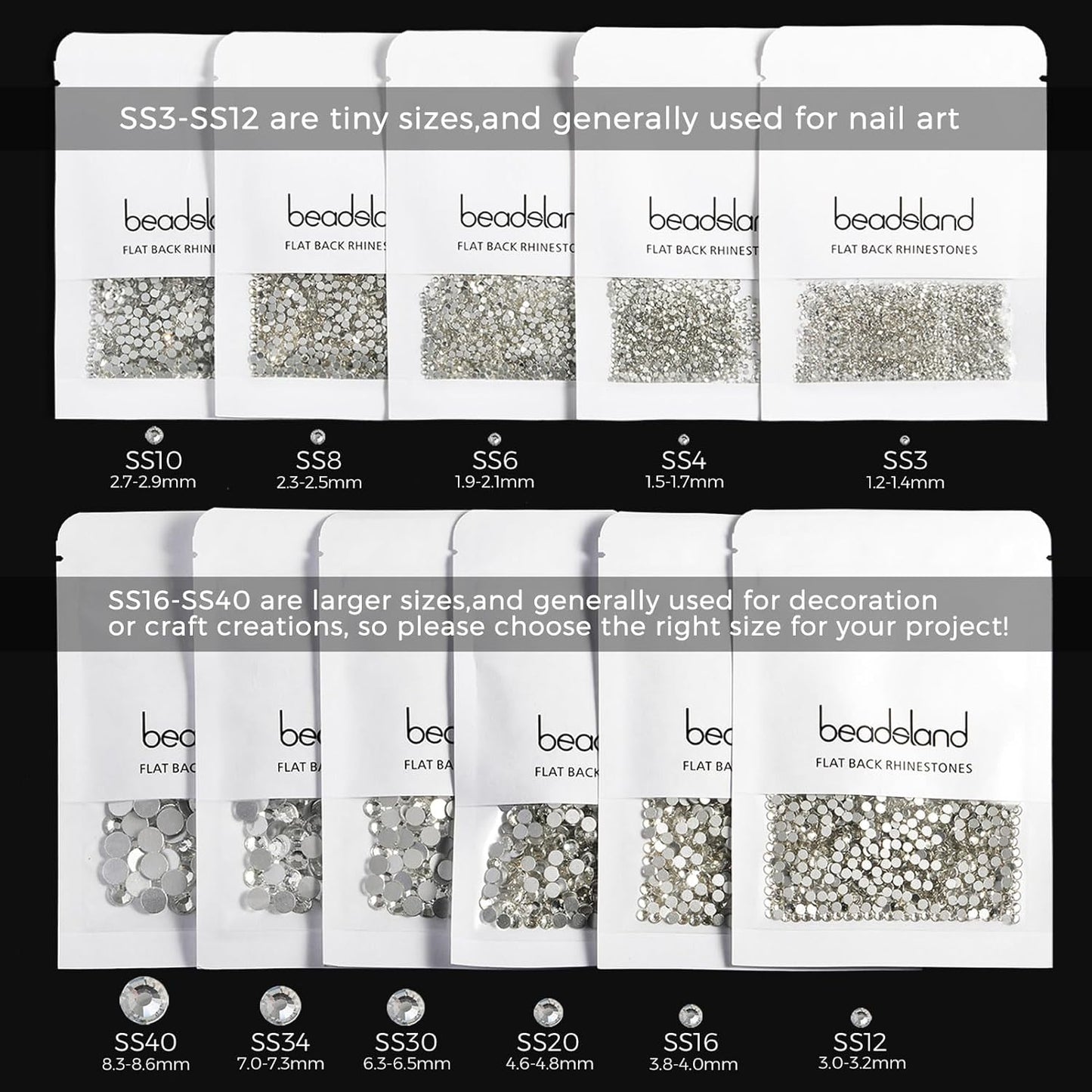 beadsland Flat Back Crystal Rhinestones Round Gems for Nail Art and Craft Glue Fix, Blue Moonlight (2.9-3.0mm) SS12/1440pcs