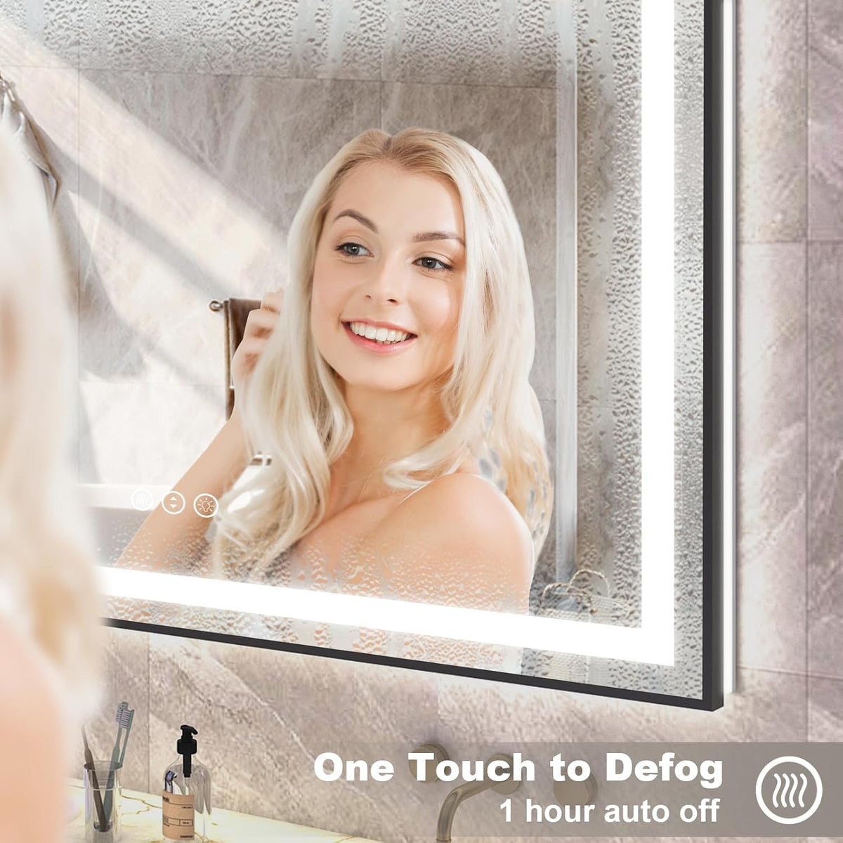 OKPAL 44x36 Lighted Bathroom Mirrors, Black Framed LED Bathroom Mirror, Defogger, Dimmable, Shatterproof, Memory, 3 Colors, ETL Listed (Front Light and Backlit)