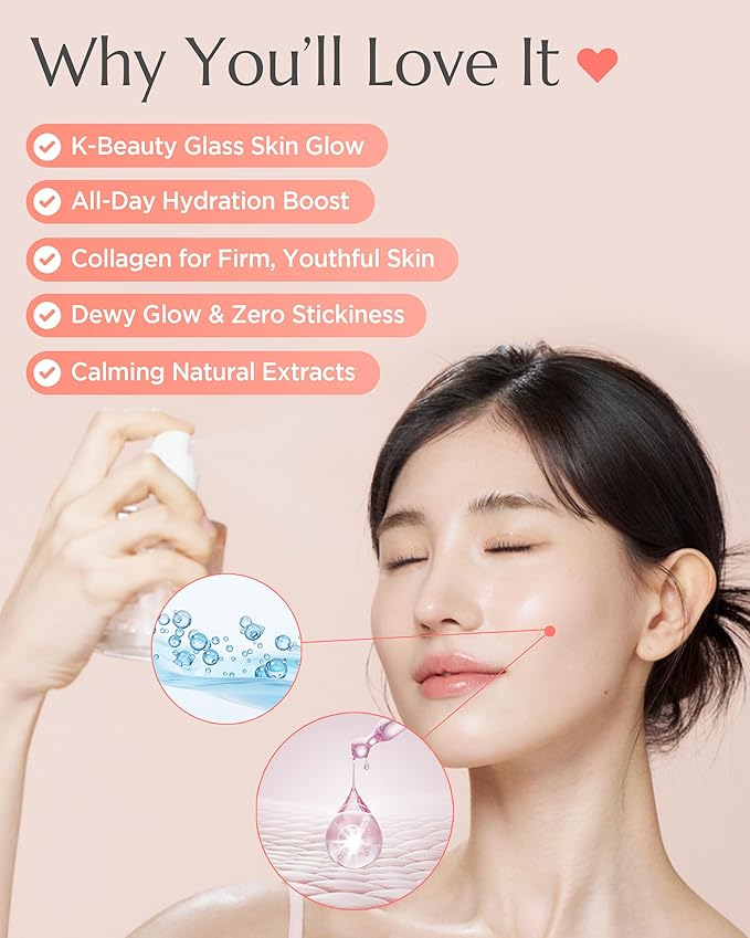 Apricot Collagen Gel Serum Mist - Korean Face Moisturizer French Patented with 8-Layer Hyaluronic Acid, Bakuchiol, Adenosine for Hydration Glow Firming Anti-Aging Spray, 6.76 fl.oz.