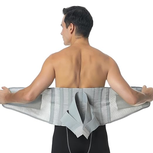 NeoTech Care Adjustable Compression Back Brace Lumbar Support Belt, Grey, Size XL