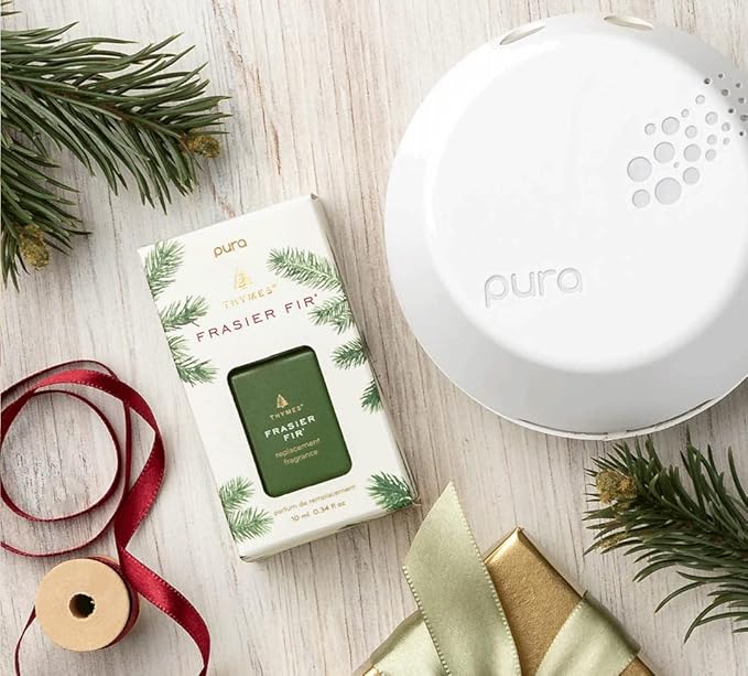 Thymes Pura Smart Home Plug-in Diffuser Kit - Pura Diffuser Refills with a Fresh Home Fragrance (V3 Pura Device + 2 Frasier Fir Refills)