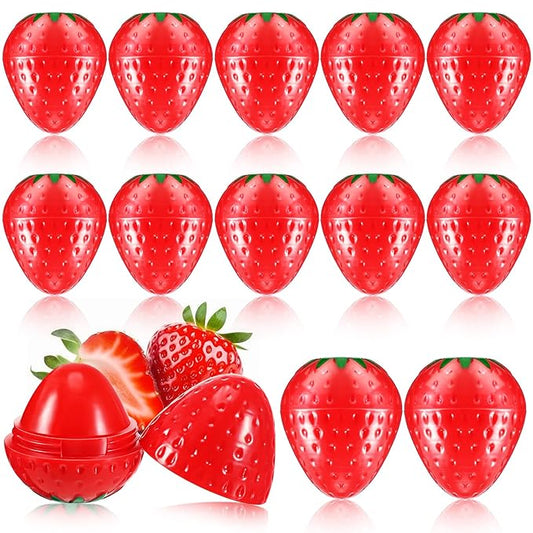 12 Pcs Cute Lip Balm Strawberry Wrinkle Repair Moisturizing and Plumping Lasting Hydrating Strawberry Shaped Lip Protector for Women Valentines Gift