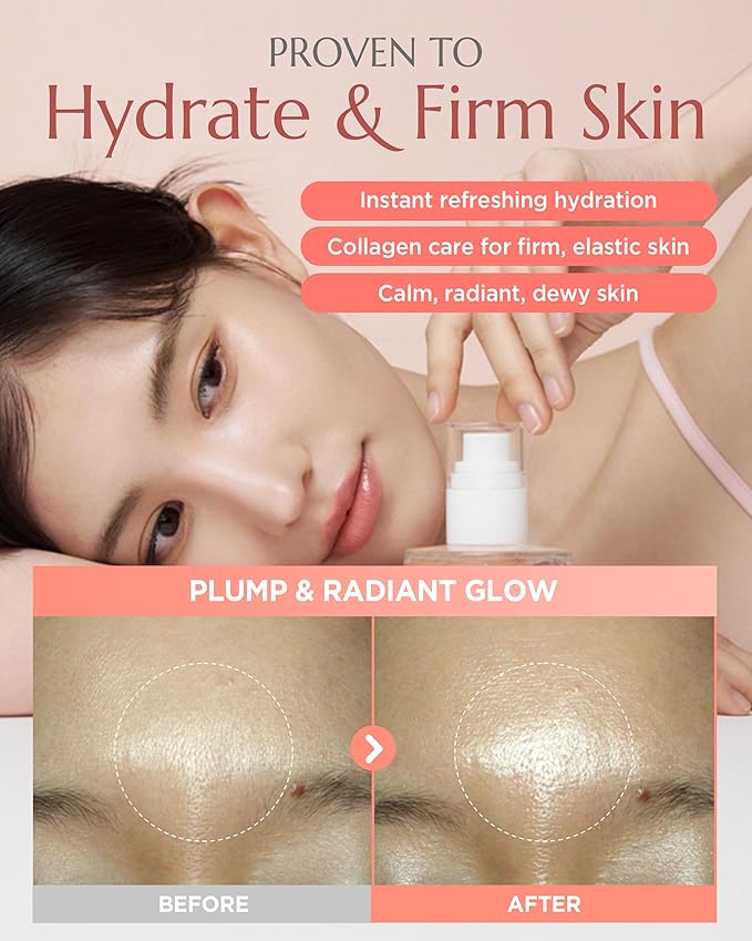 Apricot Collagen Gel Serum Mist - Korean Face Moisturizer French Patented with 8-Layer Hyaluronic Acid, Bakuchiol, Adenosine for Hydration Glow Firming Anti-Aging Spray, 6.76 fl.oz.