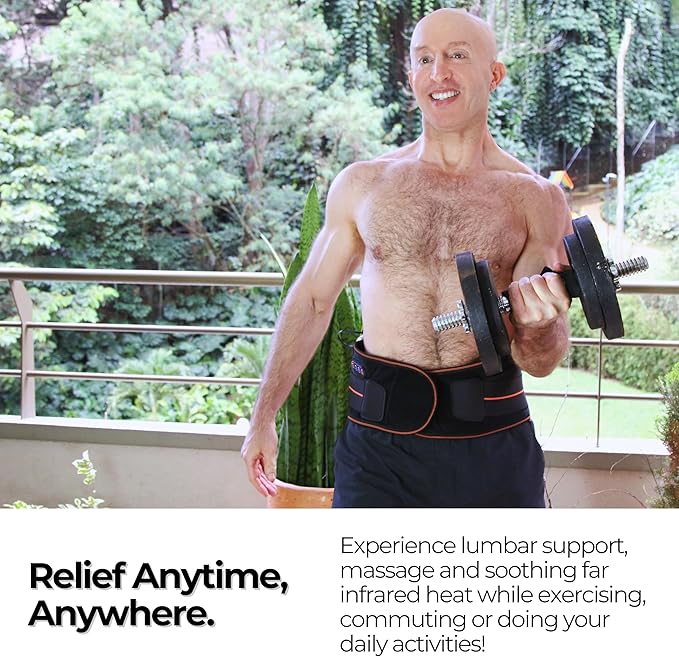 FlexiHeat Massaging Heating Belt/Pad with Graphene, 3 Intensity Modes, 3 Levels of Far Infrared Heating Therapy, Portable, for Lower Back Pain, Cramps, Etc. Flexible & Fully Adjustable