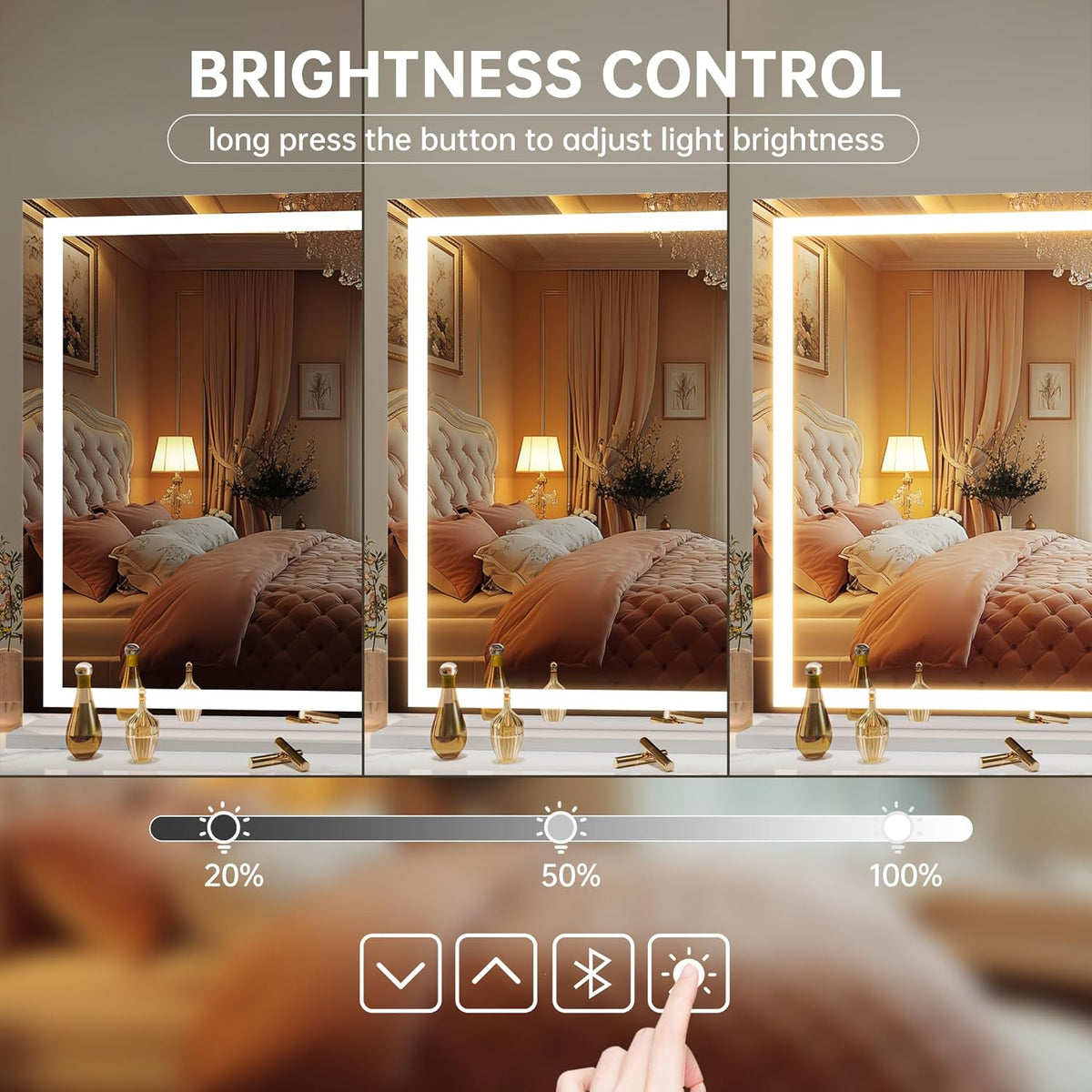 Hasipu Vanity Mirror with Lights and Bluetooth Speaker, 55" x 35.8" LED Makeup Mirror, Lighted Makeup Mirror with Dimmable 3 Modes, Touch Screen Control Vanity Mirror Square White