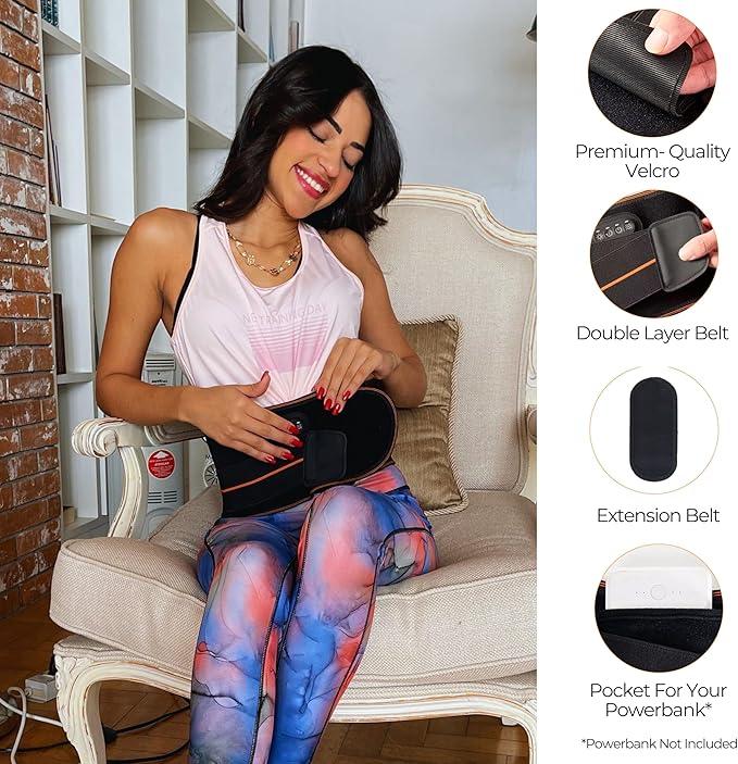 FlexiHeat Massaging Heating Belt/Pad with Graphene, 3 Intensity Modes, 3 Levels of Far Infrared Heating Therapy, Portable, for Lower Back Pain, Cramps, Etc. Flexible & Fully Adjustable