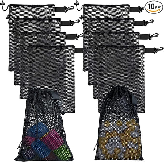 10 PCS With Clips Mesh Drawstring Bags, Portable Nylon Storage Bags for toy,Sports Storage,Outdoor activities etc. (15.7x19.7in)