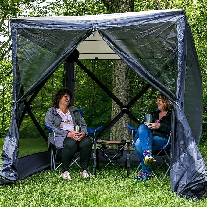 CLAM Pop Up Screen Tent, Outdoor Camping Gazebo Canopy, Traveler, 6' x 6', Blue