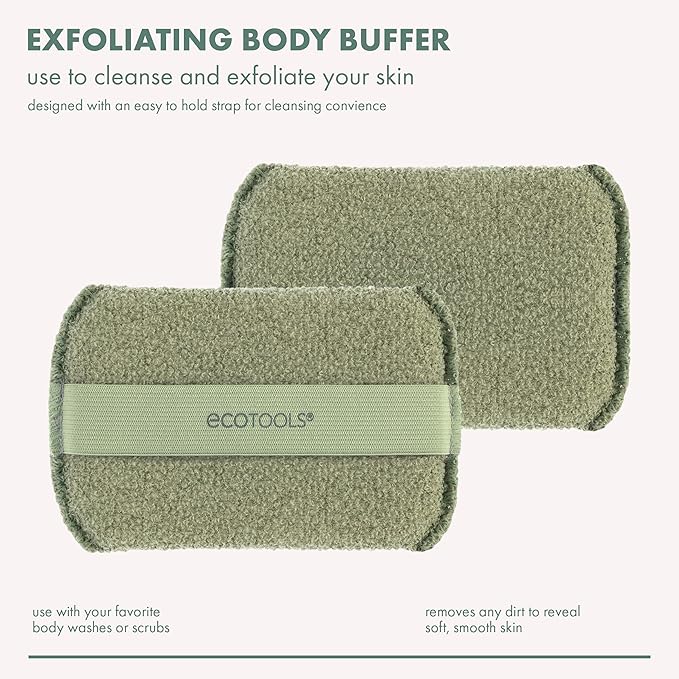 EcoTools Exfoliating Body Buffer, for Body Cleansing, Designed with Strap, Sustainable and Vegan Body Scrubber, 4 Count (Pack of 1)